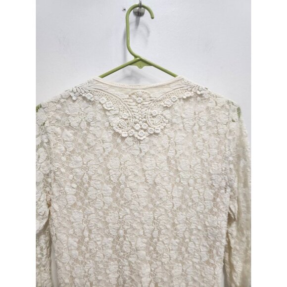 Coldwater Creek Womens Ivory Floral Lace Top Small Crochet Trim 3/4 Sleeve - Picture 7 of 7